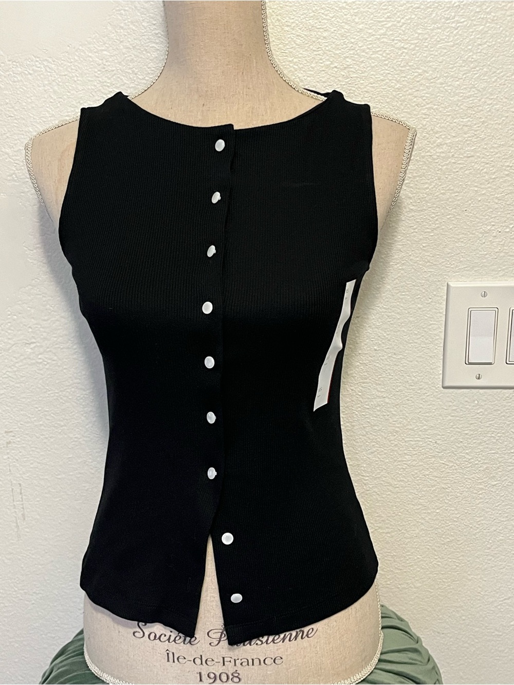 wild fable Black Ribbed Button-Front Tank